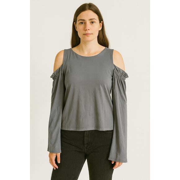 NWT Susana Monaco Flare Sleeve Cold Shoulder Top Small Pewter Gray Fall Dressy - Picture 1 of 7